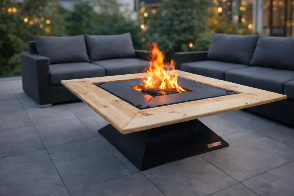 BlowVolt Pyramide grătar cu plită și vatră de foc aprinsă pe terasă – design 4 în 1 pentru grădină