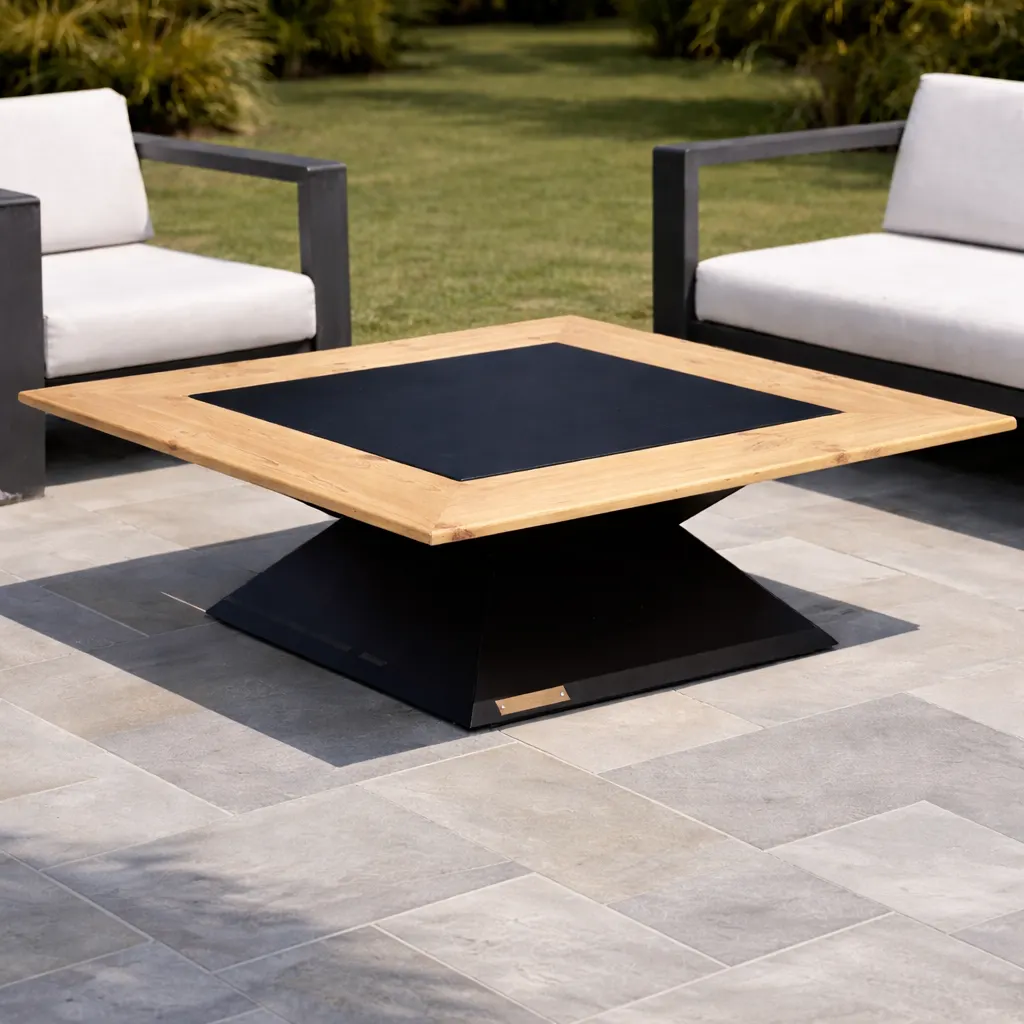 BlowVolt Pyramide masă de grădină 120x120 cm cu blat lemn pin masiv, loc pentru 8 persoane, terasă exterior