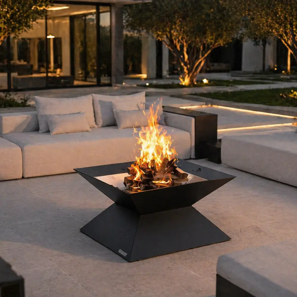 Fire pit exterior Blowvolt aprinsă, ardere controlată cu lemne în curte sau pe terasă