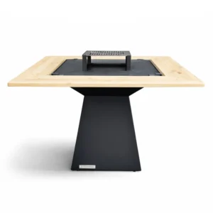 BlowVolt Axis masă firepit cu grătar cu plită 4 în 1 – înălțime dining 74cm, plită oțel 8mm, vatră foc inox