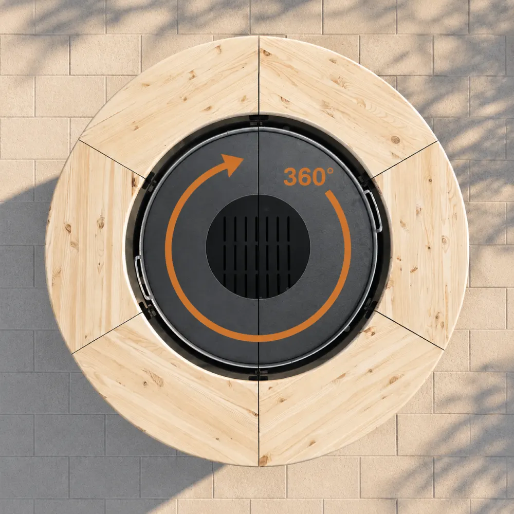 Plita gratarului rotund Sphera 750 se rotește 360° pe sistemul BlowVolt Motion Experience